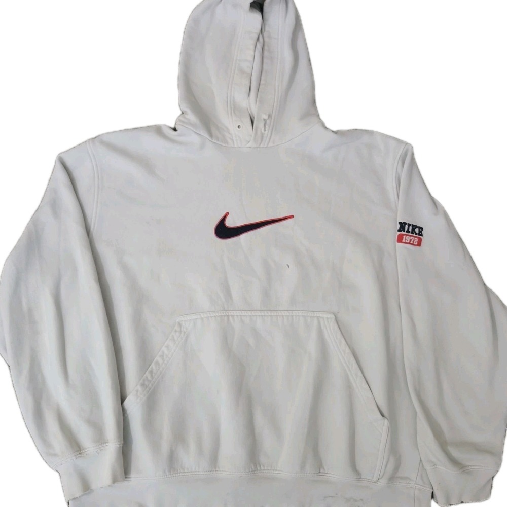 Vintage Nike Sweatshirt Mens XL White Hoodie Rare Embroidered Center Swoosh